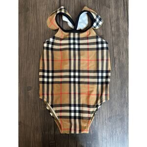 Burberry Girls Vintage Check Ruffle Shoulder Swimsuit Baby 12 Months